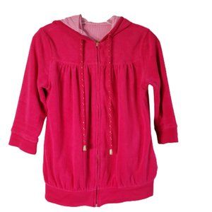 Victoria's Secret Plush and Lush Hoodie Hot Pink 3/4 Length Sleeves Size Small
